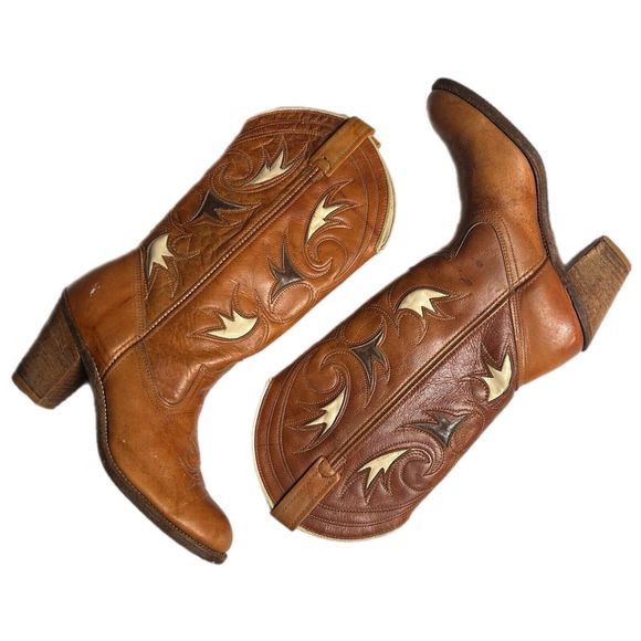 ACME Shoes - Vintage Acme Dingo USA Women Western Cowboy Boots Brown Leather Size 7M